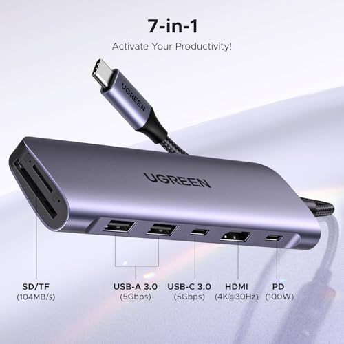 UGREEN USB C Hub for Laptop Revodok 7 in 1 Dock 4K HDMI to USB C Adapter | 100W PD Charging, USB-C & 2 USB-A 5Gbps Data Ports, SD/TF Card Reader for MacBook Neo/Pro/Air, iPad Pro, XPS, Thinkpad