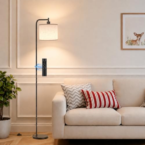 Floor Lamp for Living Room, Tall Standing Lamp with Linen Shade | Dimmable with Remote Control, 3 Color Temperatures, 9W LED Bulb Included, Ideal for Bedroom, Office and Reading Corner - color: Beige