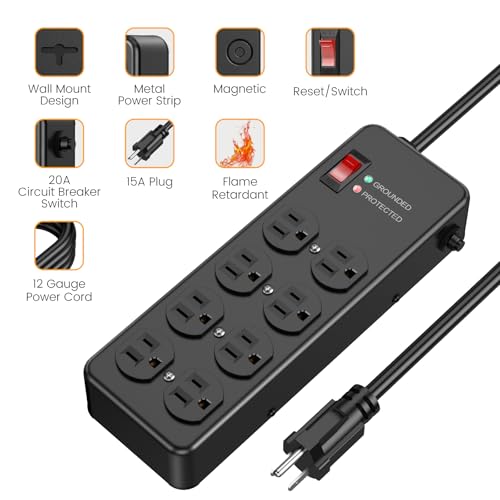 HEZI Magnetic Heavy Duty Power Strip,12 Gauge 6FT Extension Cord,Black - size: 6 FT