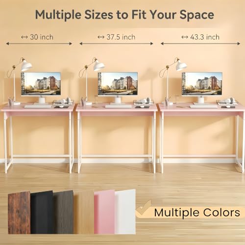 ALISENED Home Office Desk, Sturdy and Stable Computer Desk, 43.3 Inch Computer Desk, Office Desk with Metal Frame, Study Table for Home Bedroom, Pink - color: Pink, size: W-43.3in