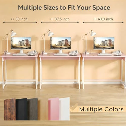 ALISENED Home Office Desk, Sturdy and Stable Computer Desk, 43.3 Inch Computer Desk, Office Desk with Metal Frame, Study Table for Home Bedroom, Pink - color: Pink, size: W-43.3in
