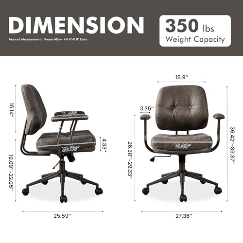 Leather Home Office Chair, Mid Back Ergonomic Desk Chair with Lumbar Support, Mid Century Modern Deep Seat Swivel Rocking Computer Chair, Dark Gray - color: Dark Gray,suede Fabric, size: Big Mid Back