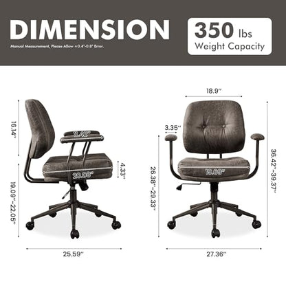 Leather Home Office Chair, Mid Back Ergonomic Desk Chair with Lumbar Support, Mid Century Modern Deep Seat Swivel Rocking Computer Chair, Dark Gray - color: Dark Gray,suede Fabric, size: Big Mid Back