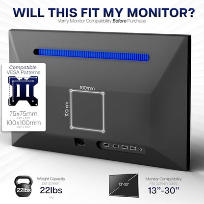 VIVO Dual Monitor Desk Mount, Holds 2 Computer Screens up to 30 inches and 22lbs Each, Heavy Duty Fully Adjustable Steel Stand with C-Clamp and Grommet, Black, STAND-V002 | Black, Articulating, Adjustable Monitor Arm, Grommet or C-Clamp Mounting, Computer