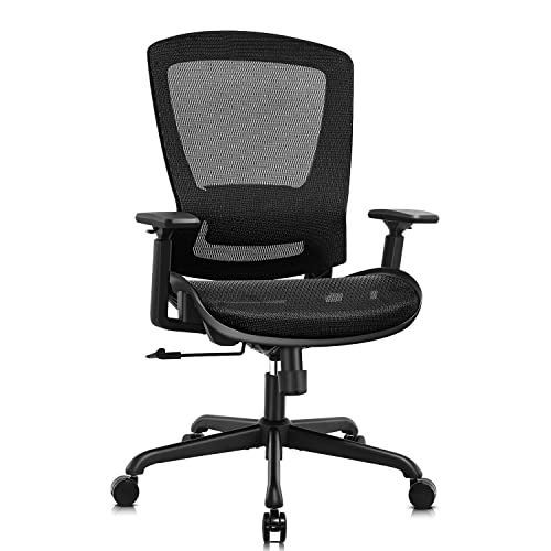 ELABEST Ergonomic Mesh Office Chair,Comfy Computer Desk Chair - BIFMA 5.1 Certified Commercial Swivel Task Chair for Home Office - Adjustable Lumbar Support & Armrests,Tilt Function,Wide Seat (Black) - color: Black