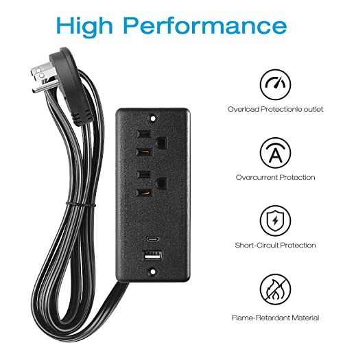 HHSOET Furniture Recessed Power Strip, 20W USB C Ports, Black, 6FT - size: 6ft-USB-C