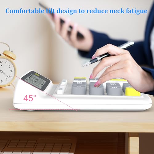 Desktop Calculator with Extra Large 5-Inch LCD Display, 12-Digit Two Way Power Solar & Battery Office Calculator with Big Buttons for Business, Accounting & Home Use(White) - color: White