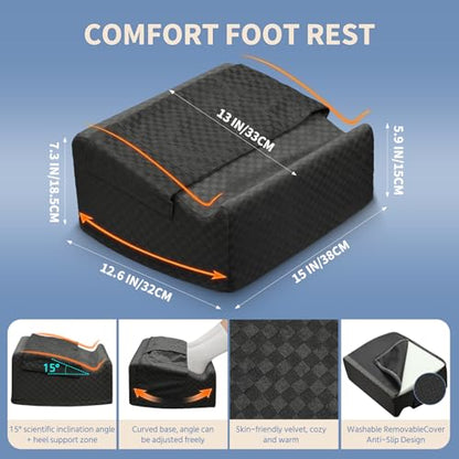 Under Desk Footrest with Rocking Base & Warming Cover, Black Check | Washable velvet cover | 15° tilt + rocking base | 2 heights: 6.1"/7.3" | Non-slip | Office, gaming, home - color: Black Checkered Pattern, size: 12.6" L x 15" W x 7.3"
