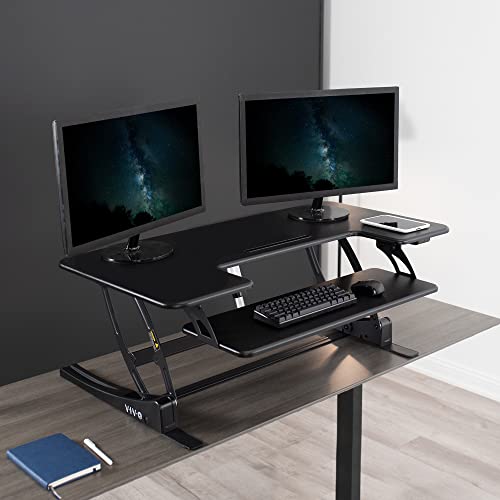 VIVO Black 42 inch Electric Desk Converter, DESK-V000VLE | Large, Height Adjustable, Stand Up Desk Riser, Wide Keyboard Tray, Standing Dual Monitor and Laptop Workstation, V Series - size: 42"