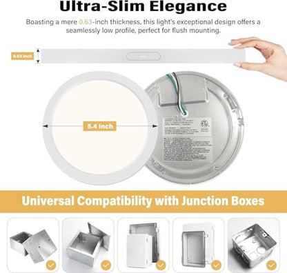 Flush Mount Ceiling Light Fixture - ETL Certified - 5 Inch Dimmable 3000K Warm White LED, 0.63'' Ultra Thin Round Design for Bedroom, Bathroom, Kitchen, Hallway, Basement, Closet (9-Pack)‌ - color: White, 3000K, size: 5 inch (9 Pack)