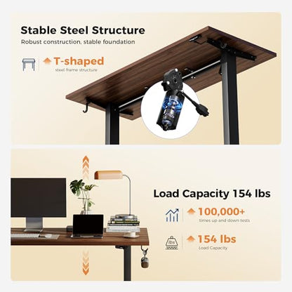 Agilestic Electric Height Adjustable Standing Desk, 48 Inch, Dark Walnut | Smooth Height Adjustment, Memory Presets, Hooks, Stable Steel Frame,154 lbs Capacity, Easy Assembly, Splice Board - color: Dark Walnut, size: 48 x 24 Inch
