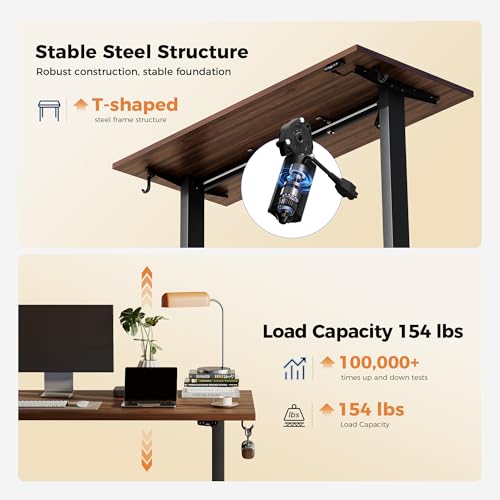 Agilestic Electric Height Adjustable Standing Desk, 55 Inch, Dark Walnut | Smooth Height Adjustment, Memory Presets, Hooks, Stable Steel Frame,154 lbs Capacity, Easy Assembly, Splice Board - color: Dark Walnut, size: 55 x 24 Inch