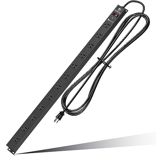 12 Outlet Surge Protector Metal Power Strip, 1800J Mountable Power Outlet, Heavy Duty Workshop Metal Power Strip for Commercial, Industrial, School and Home,15A 125V 1875W (6FT) - color: Black