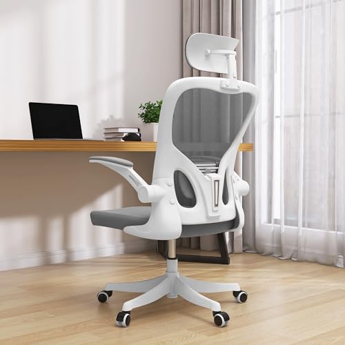 Monhey Ergonomic Office Chair, 90°-125° Tilt Back Home Desk Chair with 360° Swivel & Mute Wheels, High Back Mesh Computer Chair for Adults with Lumbar Support, 330 LBS Capacity(02White+Grey) - color: 02white+grey
