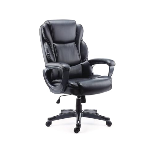 Alera Kirkdale Leather Manager Office Chair, High-Back Executive Computer Chair, Adjustable Seat Height, Supports Up to 275 lb, Black