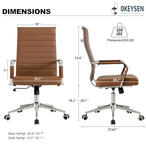 Okeysen Office Desk Chair, Ergonomic Leather Modern Conference Room Chairs, Executive Ribbed Height Adjustable Swivel Rolling Chair for Home Office. (Brown) - color: Brown