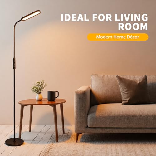CRI95+ Floor Lamps for Living Room, 18W 3000LM Standing Lamp with 3 Color Temps, Gooseneck Adjustable Dimmable Lamp with Remote, Touch Control for Bedroom, Office, Tattoo Light