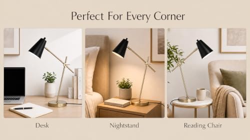 HarvestLand HaloBar Black Mordern Desk Lamp Reading Lamp for Home Office | Adjustable Black desk lamp, Modern table lamp for office, Bedside, Mid century modern desk lamp - color: Black HaloBar