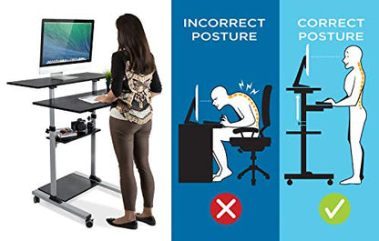 Mount-It! Mobile Standing Desk | Height Adjustable Rolling Desk with 40 Wide Table Tops | Multi-Purpose Rolling Presentation Cart with Four Platforms | (MI-7970) - color: Grey