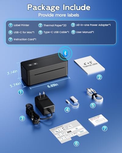 Thermal Shipping Label Printer 4x6 Bluetooth Label Maker for Small Business | 2410BT Wireless Label Printers Compatible with iOS Android & PC, Widely Used for USPS, Tiktok - color: Black, style: Label Printer