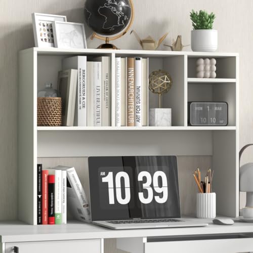 Tangkula White Desktop Bookshelf with 4 Storage Compartments - color: Off White, size: 4 Shelves