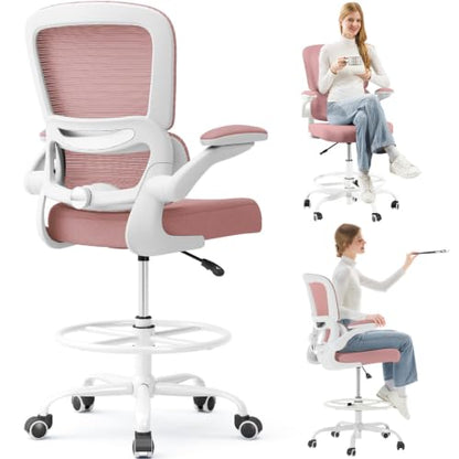 TRALT Drafting Chair - Tall Office Chair with Lumbar Support for High Desk - color: Pink