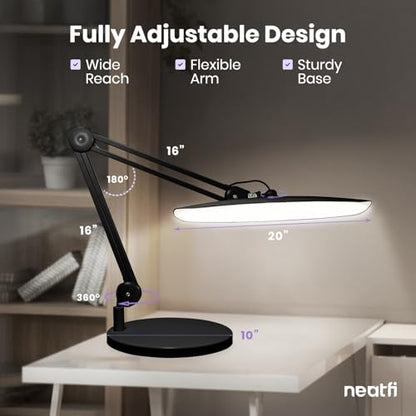 Neatfi LED Desk Lamp with Base, 2200 Lumens, 24W, 20-Inch Wide Head (Black) - color: Black, size: Non-CCT with Base
