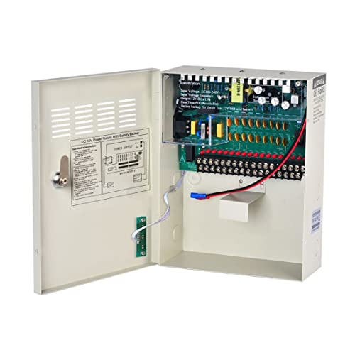 EVERSECU 18 Channel 12V 10Amp DC Metal Boxed Cabinet Regulated UPS Power Supply Unit with Backup Battery Link for Burglar Alarms CCTV Cameras PTZ Access Control (Battery Not Included) - size: UPS 18CH 10A