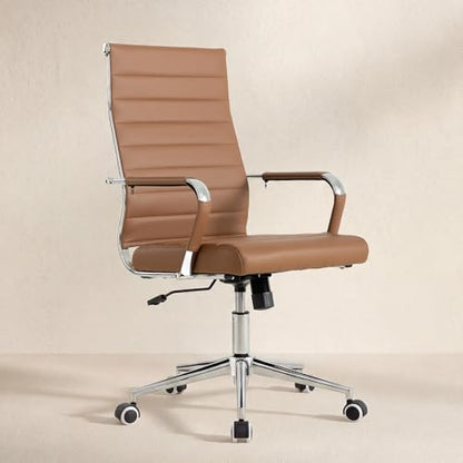Okeysen Office Desk Chair, Ergonomic Leather Modern Conference Room Chairs, Executive Ribbed Height Adjustable Swivel Rolling Chair for Home Office. (Brown) - color: Brown