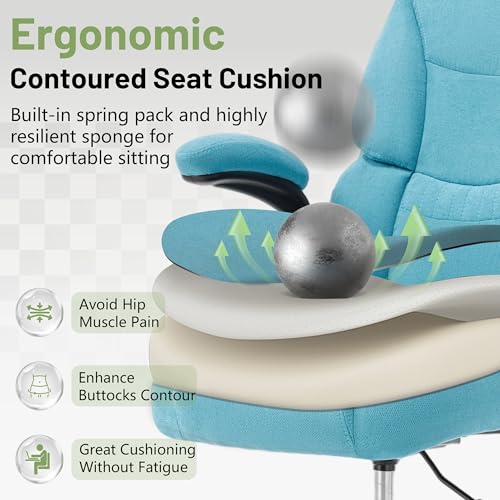500LBS Drafting Chair, High Back Safer Standing Desk Chair, Executive Tall Office Chair with Flip-up Armrests, Upholstered Fabric Task Chair, Ergonomic Seat with Adjustable Height&Foot Ring, Blue - color: Blue