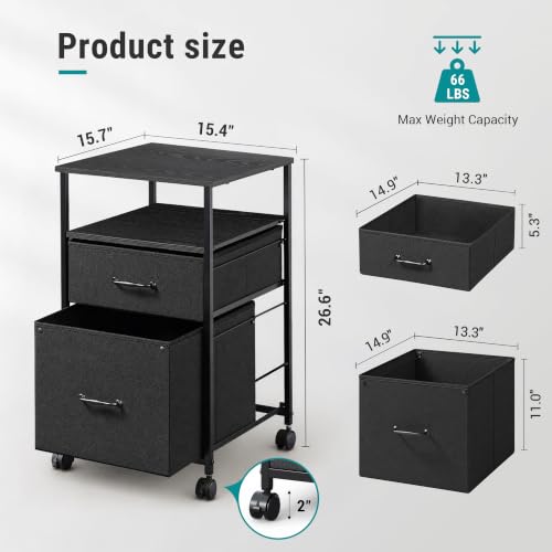 DEVAISE 2 Drawer Mobile File Cabinet, Fabric Vertical Filing Cabinet - color: Black