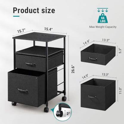 DEVAISE 2 Drawer Mobile File Cabinet, Fabric Vertical Filing Cabinet - color: Black