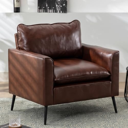 Okeysen Modern Leather Chairs, Oversized Arm Sofa, Mid-Century Accent Chair for Waiting Room and Bedroom Comfy, Upholstered Single Sofa Reading Chair - color: Reddish Brown, size: set of 1