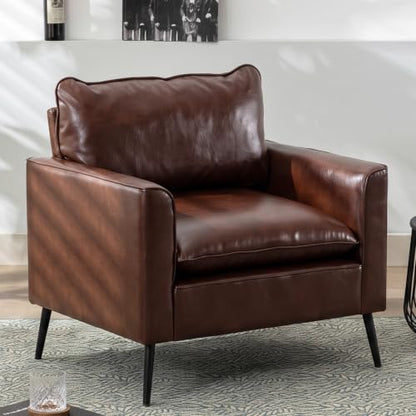 Okeysen Modern Leather Chairs, Oversized Arm Sofa, Mid-Century Accent Chair for Waiting Room and Bedroom Comfy, Upholstered Single Sofa Reading Chair - color: Reddish Brown, size: set of 1