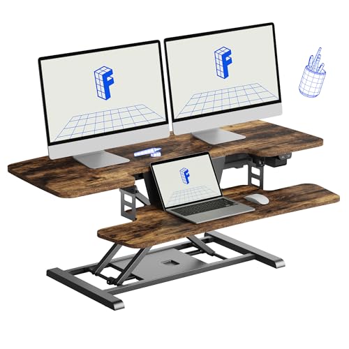 FLEXISPOT 42" Electric Standing Desk Converter Height Adjustable Desk Strong Weight Capacity Motorized Stand up Desk Riser for Office Home, Rustic Color - color: Rustic, size: 42"