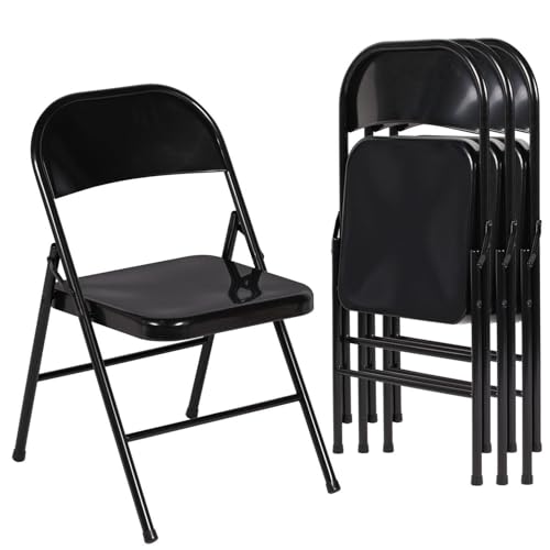VECELO Metal Folding Chairs 4 Pack, Double Hinged Steel Frame Easy Foldable&Stackable for Office Kitchen Dinning Wedding Patio and Garden - color: Classic Black