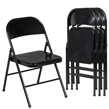 VECELO Metal Folding Chairs 4 Pack, Double Hinged Steel Frame Easy Foldable&Stackable for Office Kitchen Dinning Wedding Patio and Garden - color: Classic Black