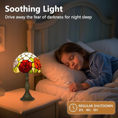 8 Inch Small Tiffany Style Table Lamp with Remote Control, Three Roses - color: Three Roses