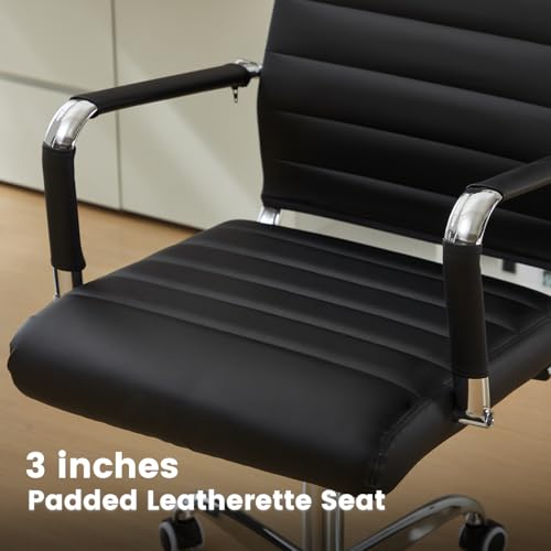Office Desk Chair Leather, Conference Room Chairs with Wheels, Modern Executive Computer Guest Chairs with Arms (Black) - color: Black