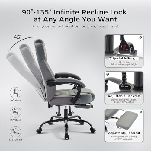 amseatec Big and Tall Office Chair with Footrest, Lumbar Support, Grey - color: Grey