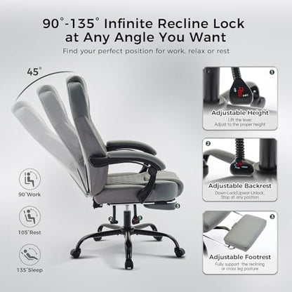amseatec Big and Tall Office Chair with Footrest, Lumbar Support, Grey - color: Grey