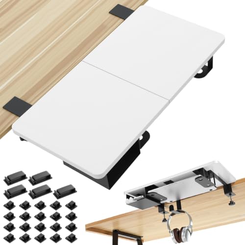Novabright 24" x 12" Desk Extender Tray with Side Storage Rack Heavy Duty Desk Extender Under Desks Laptop Mount Keyboard Extenders for Desks with a Concealed Storage Area for Cable & Earphone (White) - color: White, size: 24" x 12"