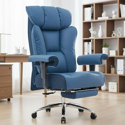 Efomao Big and Tall Office Chair 400lbs - Heavy Duty Executive Desk Chair with Foot Rest & 23" Wide Seat - High Back Ergonomic Leather Computer Chair for Heavy People, Home Office, Blue - color: 3060-blue