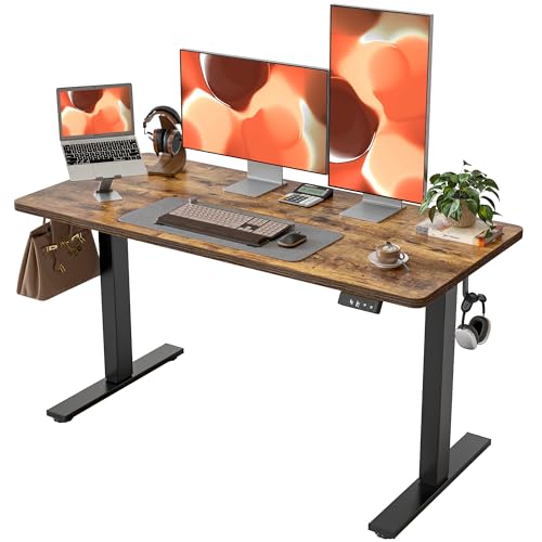 TIQLAB Standing Desk 55 x 24 inch, Electric Height Adjustable with Splice Board, Stand Up Desk, Sit Stand Desk Computer Desk for Home Office, Black Frame/Rustic Brown Top - color: Rustic Brown, size: 55*24 inch