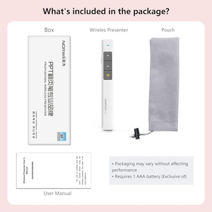 Wireless Presentation Clicker, PowerPoint Clicker with Laser Pointer | Presentation Remote for PowerPoint Presentations, Plug & Play USB Slide Advancer, Compatible with Mac/Windows/Linux/Android - color: White