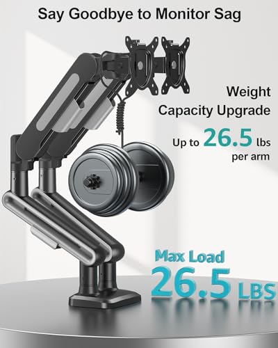 MOUNT PRO Dual Monitor Desk Mount, Pneumatic Monitor Arms for 2 Monitors Max 39 Inches, Adjustable Dual Computer Monitor Stand Each Arm Holds up to 26.5lbs, VESA Mount with C Clamp & Grommet Base - size: Max 39", style: Dual