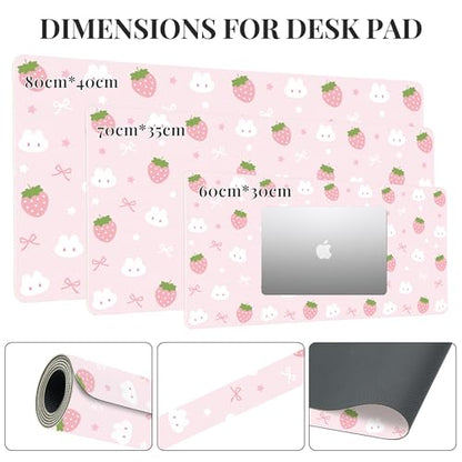 Pink Strawberry Desk Mat, Cute Extended Gaming Keyboard Mouse Pad, Large Office Desk Cover Mat Pad Deskmat, Non-Slip Leather Home Office Desk Mat Protector 23.6"x11.8" - color: Pink Strawberry, size: 23.6" x 11.8"