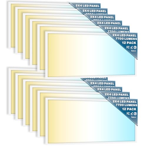 Sunco 12 Pack 2x4 LED Flat Panel Lights, 3CCT Selectable, 40-60W, Dimmable - size: 2x4 - White