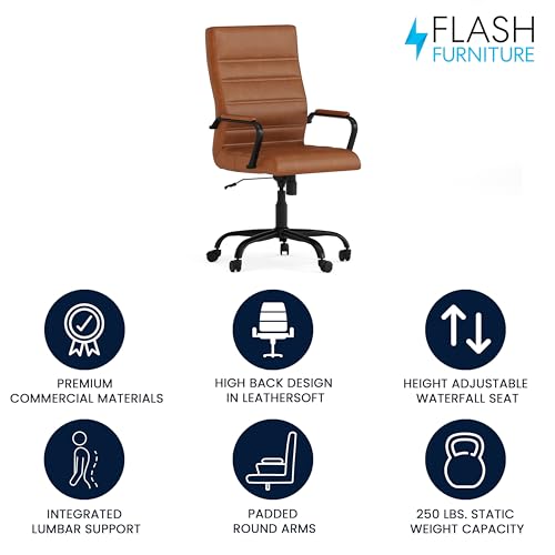 Flash Furniture LeatherSoft Executive Office Chair, Brown/Black | 360° Swivel, Height Adjustable, Commercial Grade - color: Brown Leathersoft/Black Frame
