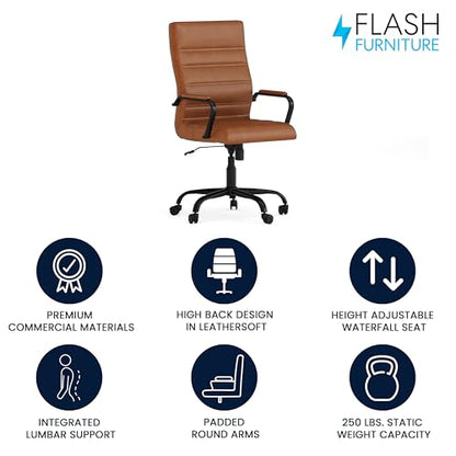 Flash Furniture LeatherSoft Executive Office Chair, Brown/Black | 360° Swivel, Height Adjustable, Commercial Grade - color: Brown Leathersoft/Black Frame